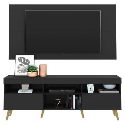 Rack Com Painel E Suporte Tv 65" Retrô Flórida Multimóveis V3134 Preto/Natural Preto/Natural