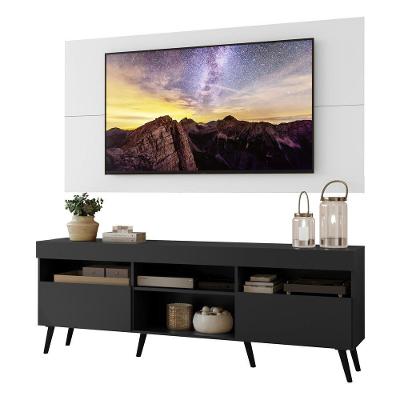 Rack Com Painel E Suporte Tv 65" Retrô Londres Multimóveis V3347 Branco/Preto Branco/Preto