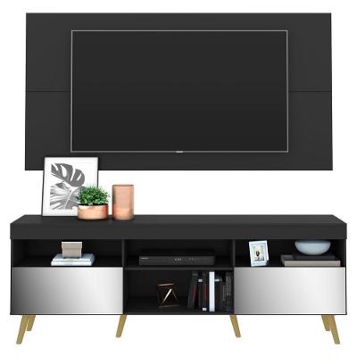 Rack Com Painel E Suporte Tv 65" Retrô Com Espelho Flórida Multimóveis V3142 Preto/Natural