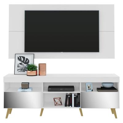 Rack Com Painel Tv 65" Retrô Com Espelho Flórida Multimóveis V3138 Branco/Natural Branco/Natural