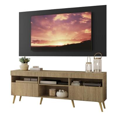 Rack Com Painel E Suporte Tv 65" Retrô Londres Multimóveis V3347 Preto/Rustic/Natural
