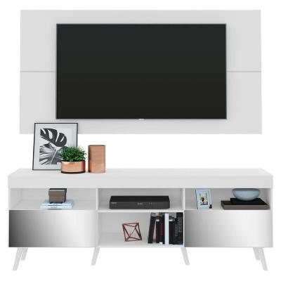 Rack Com Painel Tv 65" Retrô Com Espelho Flórida Multimóveis V3138 Branco Branco