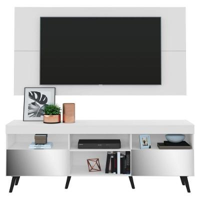 Rack Com Painel Tv 65" Retrô Com Espelho Flórida Multimóveis V3138 Branco/Preto Branco/Preto