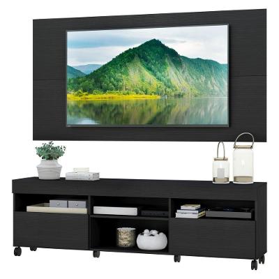 Rack Com Painel Tv 65" Com Rodízios Londres Multimóveis V3335 Preto Preto