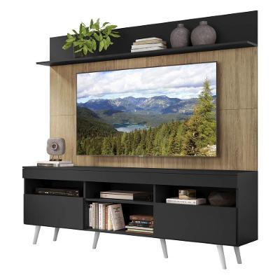 Rack Retrô Com Painel E Suporte Tv 65" Madri Multimóveis V3374 Preto/Rustic/Branco