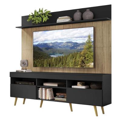 Rack Retrô Com Painel Tv 65" Madri Multimóveis V3371 Preto/Rustic/Natural Preto/Rustic/Natural