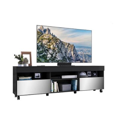 Rack Tv 65" Com Rodízios E Espelho 2 Portas Paris Multimóveis V3330 Preto Preto