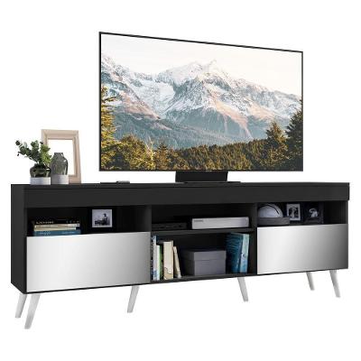 Rack Tv 65" Retrô Com Espelho 2 Portas Paris Multimóveis V3332 Preto/branco Preto/branco