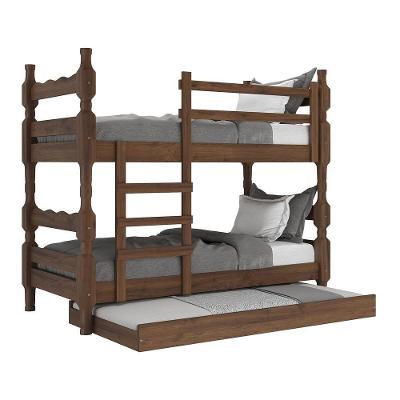 Treliche Madeira Maciça Vira 2 Camas p/ Colchão 78/88 X 188cm Porto Multimóveis Cr35106 Imbuia