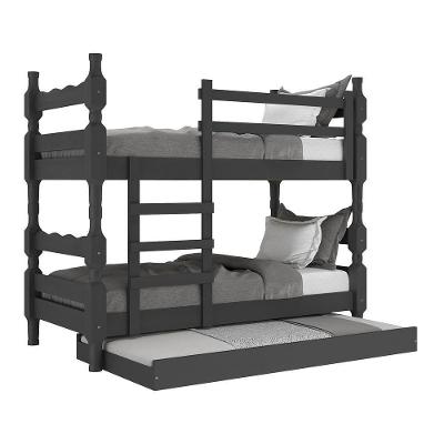 Treliche Madeira Maciça Vira 2 Camas p/ Colchão 78/88 X 188cm Porto Multimóveis Cr35106 Preto Preto