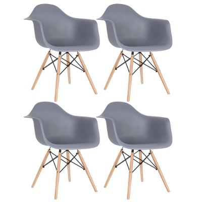 Kit 4 Cadeiras Charles Eames Eiffel Daw Com Braços E Pés De Madeira Clara Cinza Escuro