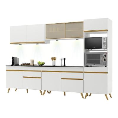 Armário De Cozinha Compacta 302cm Com Leds Veneza Up Multimóveis V2014 Branco/dourado Branco/dourado