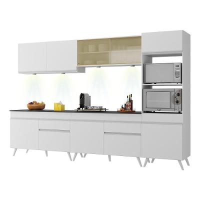 Armário De Cozinha Compacta 302cm Com Leds Veneza Up Multimóveis V2014 Branco Branco