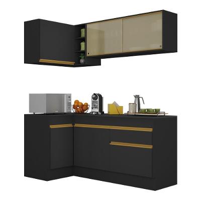 Armário De Cozinha Compacta De Canto Com Rodapé Veneza Multimóveis V2091 Preto/dourado Preto/dourado