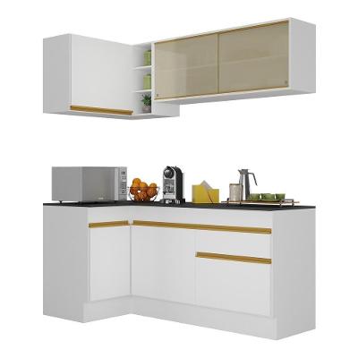 Armário De Cozinha Compacta De Canto Com Rodapé Veneza Multimóveis V2091 Branco/dourado Branco/dourado
