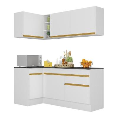Armário De Cozinha Compacta De Canto Com Rodapé Veneza Multimóveis V2092 Branco/dourado Branco/dourado