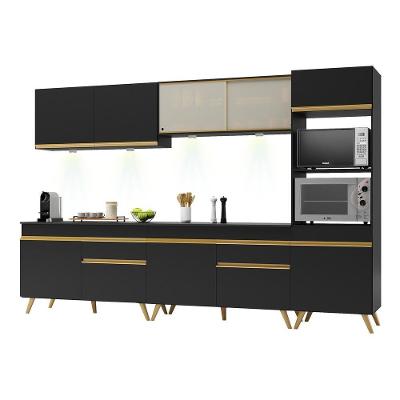 Armário De Cozinha Compacta 302cm Com Leds Veneza Up Multimóveis V2014 Preto/dourado Preto/dourado