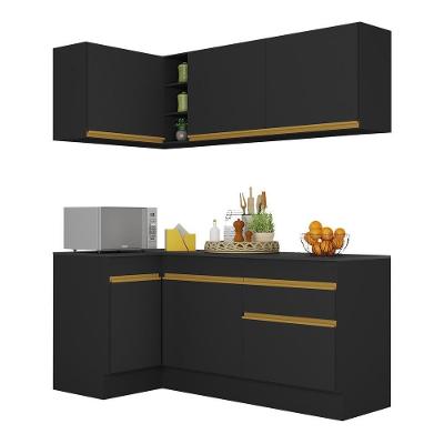 Armário De Cozinha Compacta De Canto Com Rodapé Veneza Multimóveis V2092 Preto/dourado Preto/dourado
