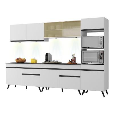 Armário De Cozinha Compacta 302cm Com Leds Veneza Up Multimóveis V2014 Branco/preto Branco/preto