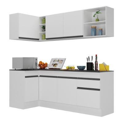 Armário De Cozinha Compacta De Canto Com Rodapé Veneza Multimóveis V2093 Branco/preto Branco/preto
