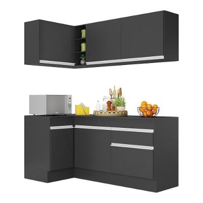 Armário De Cozinha Compacta De Canto Com Rodapé Veneza Multimóveis V2092 Preto/branco Preto/branco