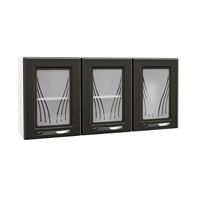 Armário De Cozinha De Aço Aéreo Triplo 120cm Branco preto