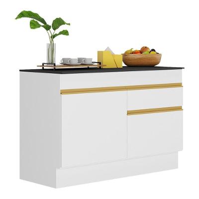 Balcão Cozinha 120cm Com Rodapé 2 Portas 1 Gaveta Veneza Multimóveis V2117 Branco/dourado Branco/dourado