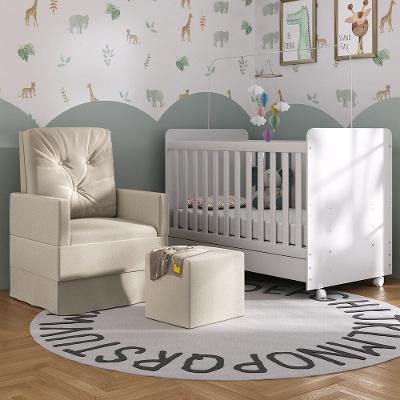 Berço Americano 3X1 Com Poltrona De Amamentação E Puff Pimpolho Mp4077 Branco/Bege Branco/Bege