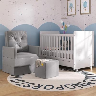 Berço Americano 3X1 Com Poltrona De Amamentação E Puff Pimpolho Mp4077 Branco/Cinza Branco/Cinza