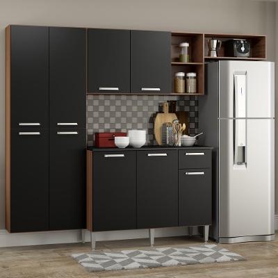 Cozinha Completa Compacta Balcão Madeirado Preto