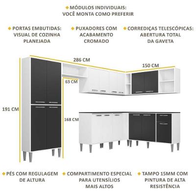 Cozinha Completa Xangai Soul Fg3163 Com Armário E Balcão Branca/preta