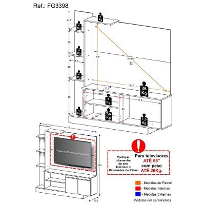 Estante Com 3 Leds Para Tv Até 55´´ Dallas Fg3398 Preta/lacca Fumê