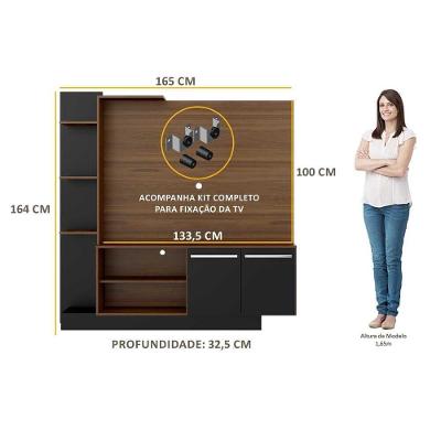 Estante Com Suporte Para Tv Até 55´´ Denver Fg3069 Madeirada/preta