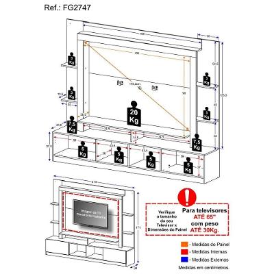 Estante Com Suporte Para Tv Até 65´´ Moscou Fg2747 Preta/lacca Fumê
