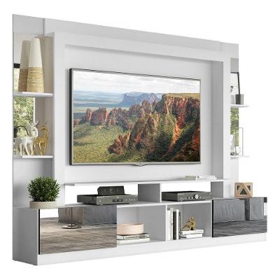 Estante Tv 65" Com Espelho Oslo Multimóveis V3389 Branca/Preta Branco/Preto