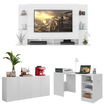Conjunto Sala De Estar Painel Tv 60 Aparador e Mesa Dobrável