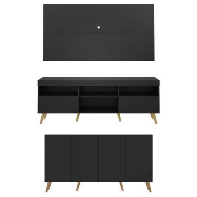 Conjunto Sala De Estar Rack/painel Tv/aparador Multimóveis Sofia Preto/natural