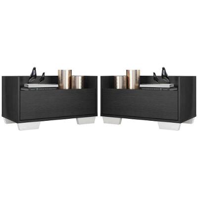 Kit Com 2 Mesas De Cabeceira 60Cm Multimóveis V3634 Preta/Branca Preto/Branco