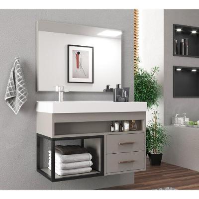 Gabinete Banheiro Com Cuba E Espelheira 80Cm Multimóveis Vcr10071 Cimento Cimento