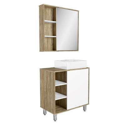 Gabinete Banheiro Com Cuba E Espelheira 80Cm Multimóveis Vcr10067 Carvalho Cartagena/Branco