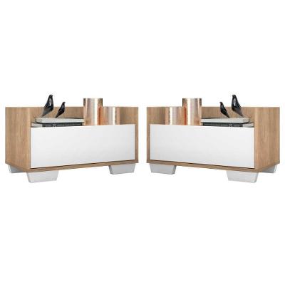 Kit Com 2 Mesas De Cabeceira 80Cm Multimóveis V4003 Rustic/Branca Rustic/Branco