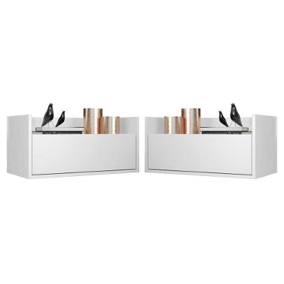 Kit Com 2 Mesas De Cabeceira 60Cm Suspensa Multimóveis V3632 Branca Branco