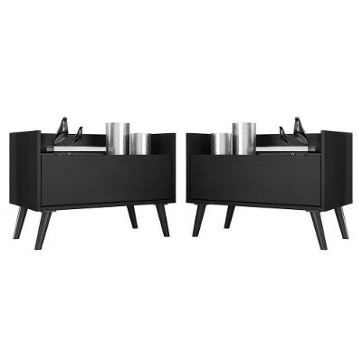 Kit Com 2 Mesas De Cabeceira 60Cm Retrô Multimóveis V3633 Preta Preto