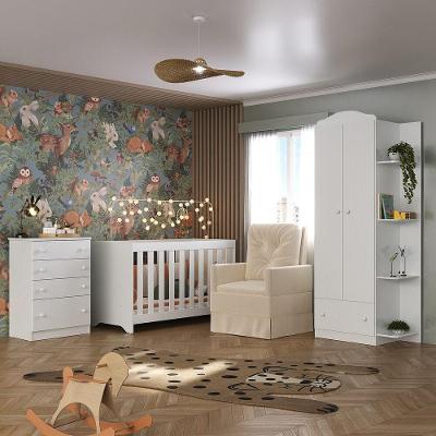 Quarto Completo Com Colchão E Poltrona De Amamentação João E Maria Mp4092 Branco/Bege Branco/Bege