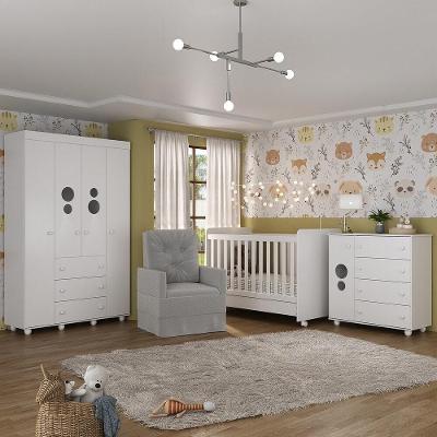 Quarto Completo Com Colchão E Poltrona De Amamentação Pimpolho Mp4091 Branco/Cinza Branco/Cinza