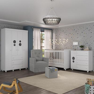 Quarto Completo Com Poltrona De Amamentação E Puff Pimpolho Mp4079 Branco/Cinza Branco/Cinza