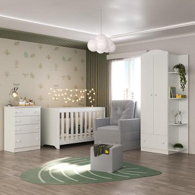 Quarto Completo Com Colchão, Poltrona Amamentação/Puff João E Maria Mp4104 Branco/Cinza Branco/Cinza