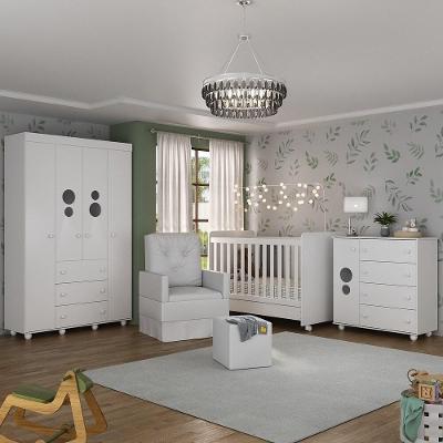Quarto Completo Com Colchão, Poltrona De Amamentação E Puff Pimpolho Mp4109 Branco Branco