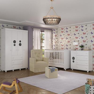 Quarto Completo Com Colchão, Poltrona De Amamentação E Puff Pimpolho Mp4103 Branco/Bege Branco/Bege