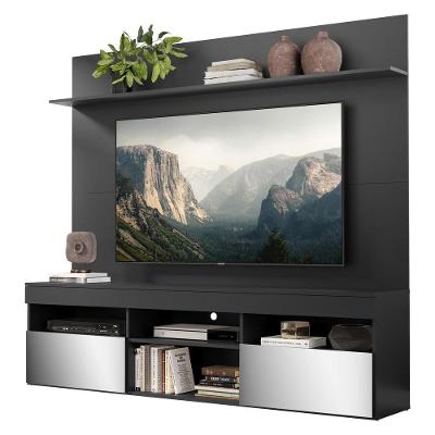 Rack Com Espelho E Painel Com Suporte Tv 65" Madri V3368 Preto Preto